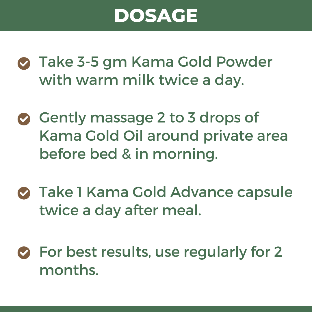 Kama Gold: Ayurvedic Medicine for Strength, Stamina & Vitality in Men (Capsule + Oil + Prash) | Boosts Performance, Increases Timing & Improves Drive & Desire